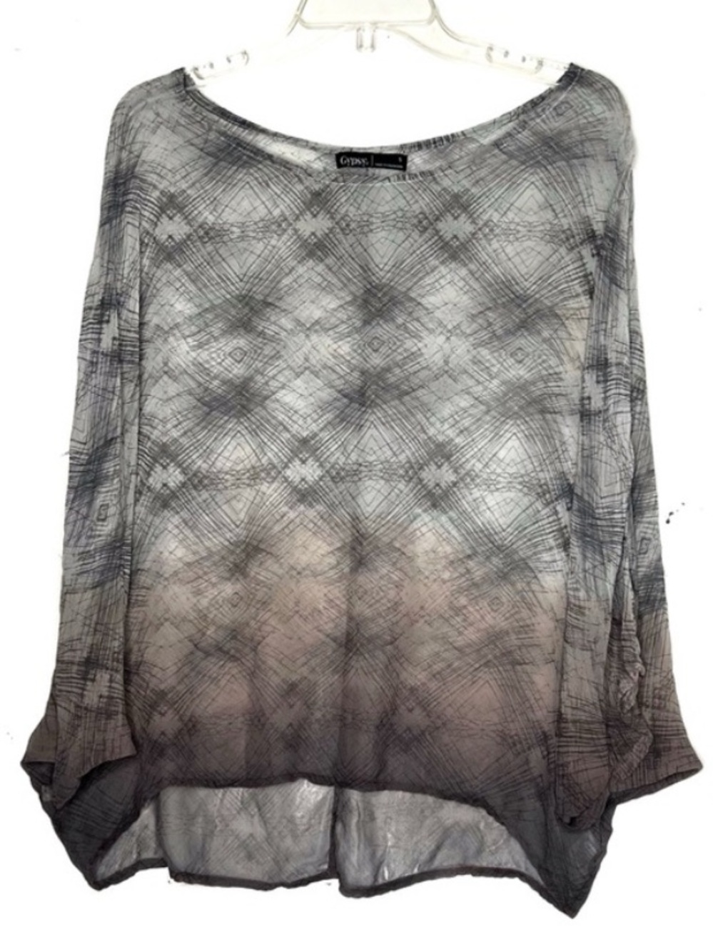 Gypsy 05 100% Silk Ombre Blouse Boho Geometric Print Top Relaxed Fit Small